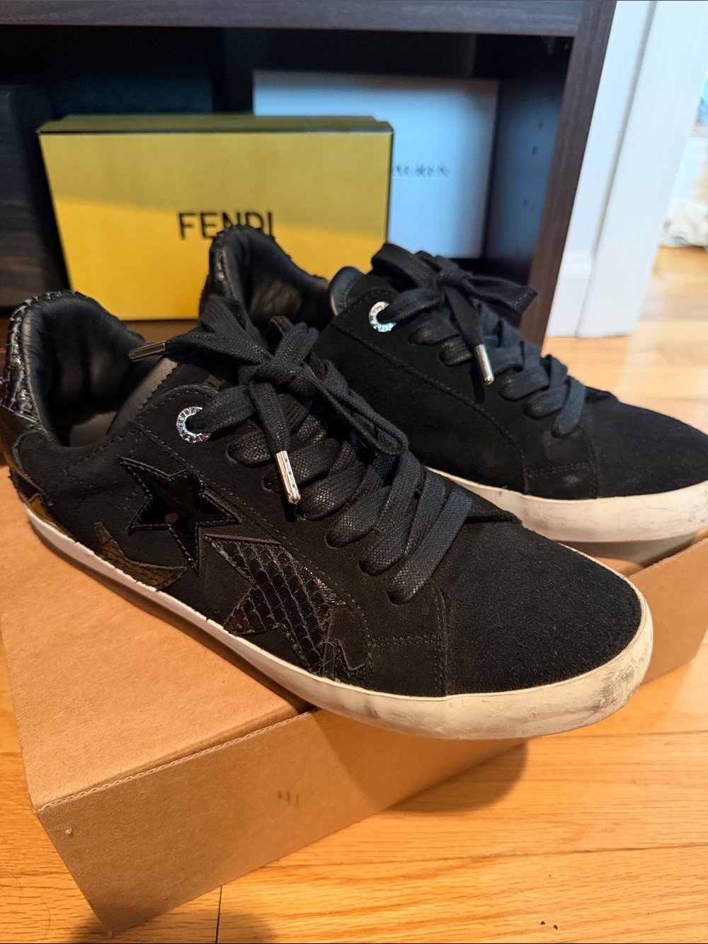 Zadig & Voltaire  Black Suede Low-Top Star-Accent Sneakers